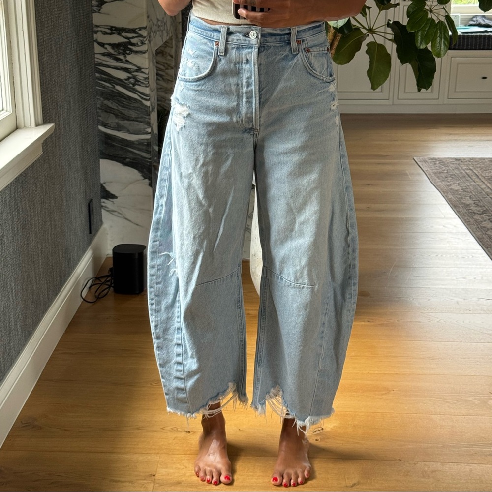 Citizens Of Humanity Light Blue Distressed Wide-Leg Jeans